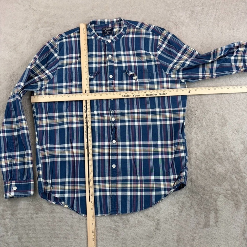 Abercrombie & Fitch Blade Mandarin Collar Shirt in Blue Plaid Men 2XL Preppy - Picture 4 of 7
